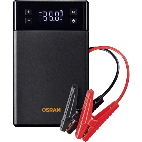 Tragbarer digitaler Auto-Luftkompressor mit LED-Anzeige und Kabelklemmen von OSRAM.
